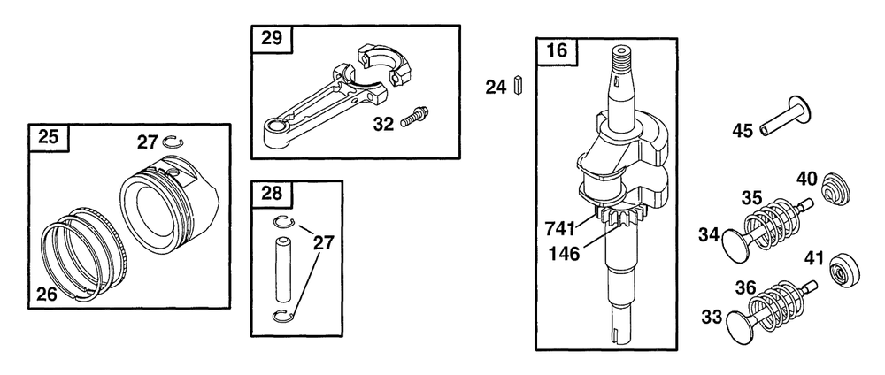 Piston Grp, Crankshaft Diagram and Parts List for 133702-0135-XX  Briggs and Stratton Engine